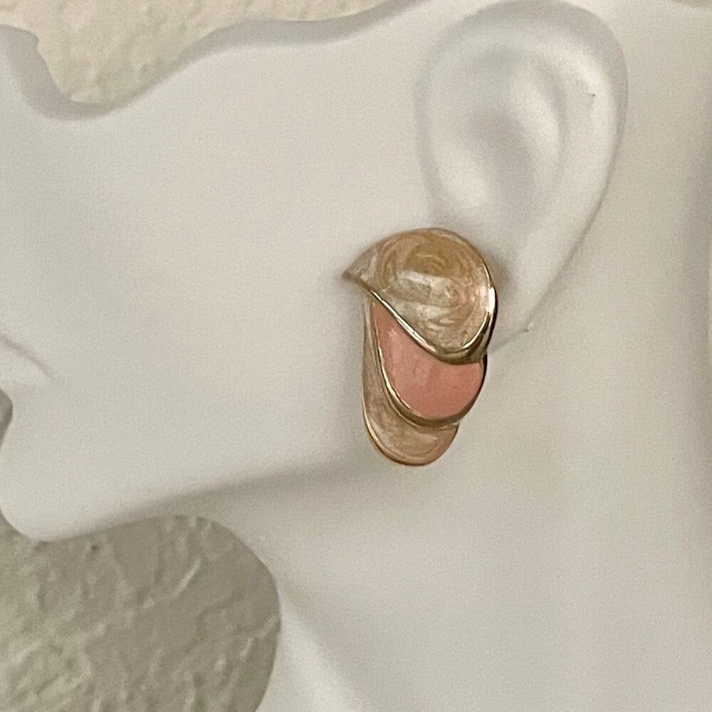 Peach yellow enamel post earrings